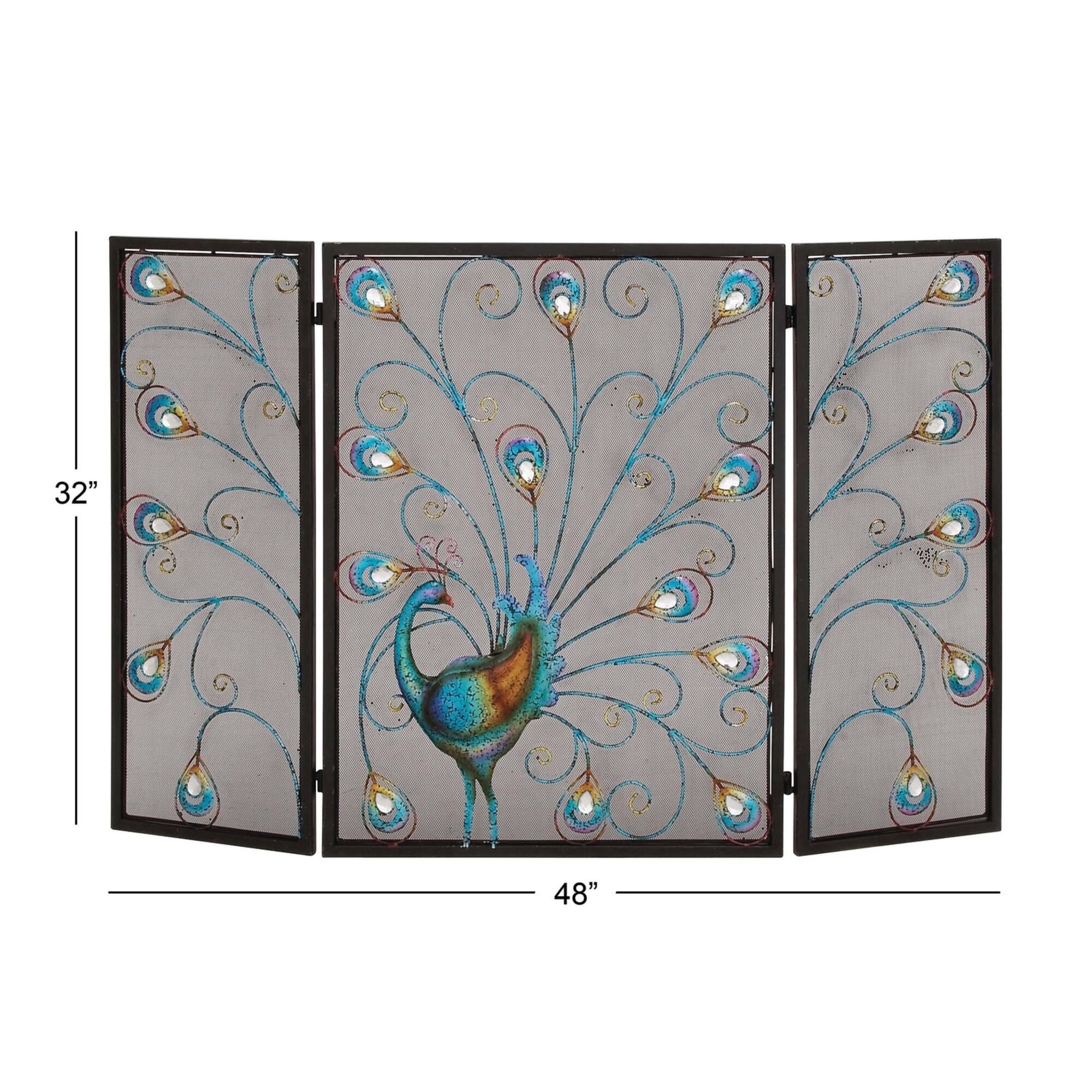 Black Metal Eclectic Fireplace Screen, 32" x 48" x 1"